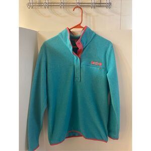 Columbia Fleece Blue Pink Jacket Top large Snap Buttons rn#69724